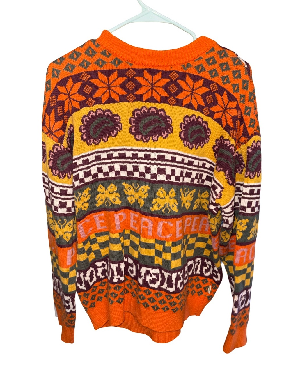 Urban Outfitters Orange Multi-Pattern Knit Crewneck Sweater